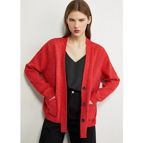 AMII Minimalism Autumn Winter Women Cardigan Fashion Solid Vneck Loose Knitted Women's Overcoat Female Coat Tops  12040488