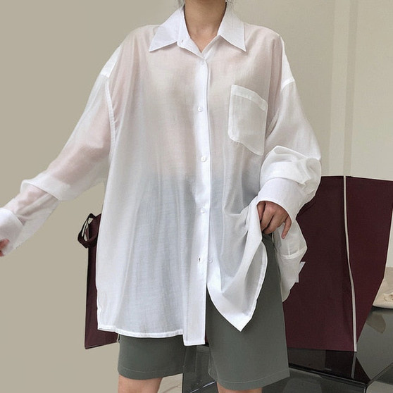 TWOTWINSTYLE Casual Shirt For Women Lapel Collar Long Sleeve Minimalist One Size Loose Shirts Female 2020 Summer Clothes New