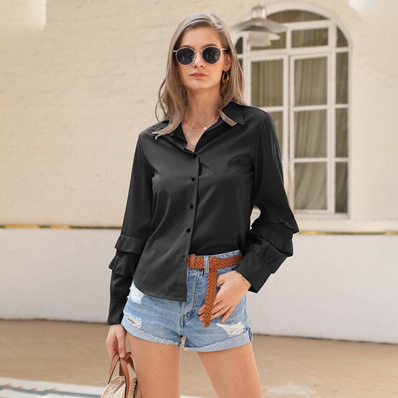 MIOFAR 2020 Summer New Elegant  Womens Tops and Blouses Solid Color Long Sleeve Lapel Collar Shirt Fashion Casual Women's Shirt