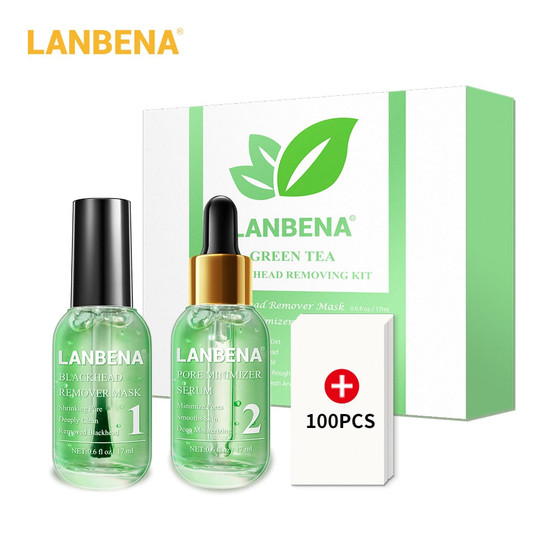 LANBENA Blackhead Remover Face Serum Shrinking Pore Purifying Acne Treatment Essence  Smooth Firming Skin Care 100 pcs paper Set