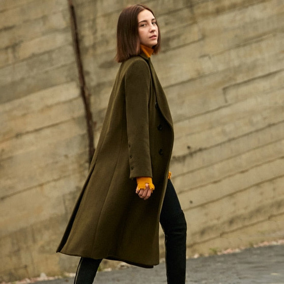 Amii Minimalist Double Breasted Woolen Coat Winter Women Lapel Solid Straight Split Female Long Jackets  11727829