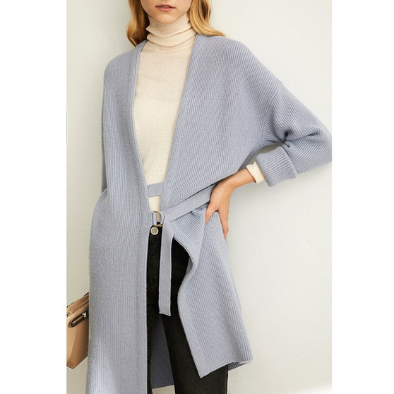 Amii sweater outerwear women's spring new black medium long knitted cardigan coat  11920250