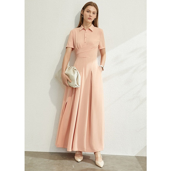 AMII Minimalism Spring Summer Solid  Temperament Women Long Dress Causal Chiffon Slim High Waist Pleated Dress 12040264