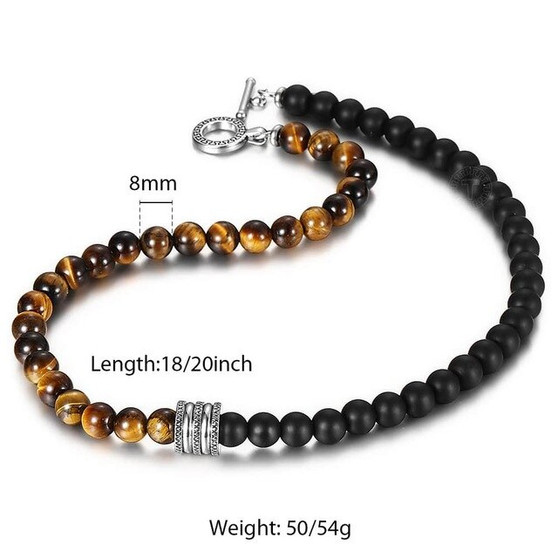 Fashion 2019 New Natural Tiger Eyes Map Stone Necklace For Men Women Stainless Steel Black Glass Bead Yoga Necklace TNB001