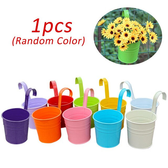 10pcs Wall Hanging Pots Iron Flower Pot Removable Hook Garden Plant Planter Flower Holder Balcony Succulent Basket Mixed Color