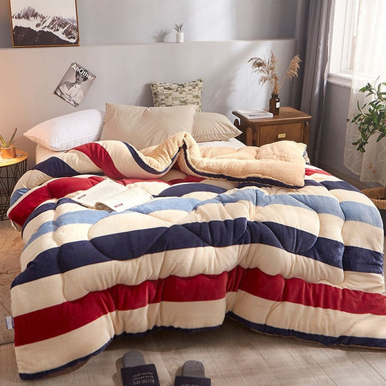 single/double patchwork Thick warm Quilt Luxury Star geometric Printed Winter Lamb cashmere Blanket quilted Bedding Comforter