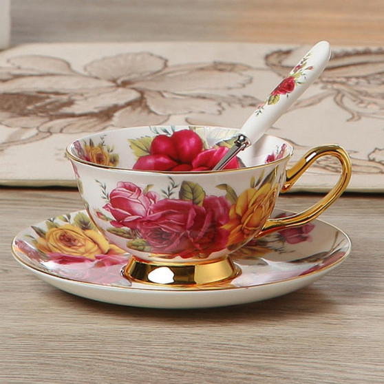 Bone China Coffee Cup Spoon Saucer Set English afternoon Tea cup Coffeeware 170ml  Porcelain Cup and Saucer for Coffee