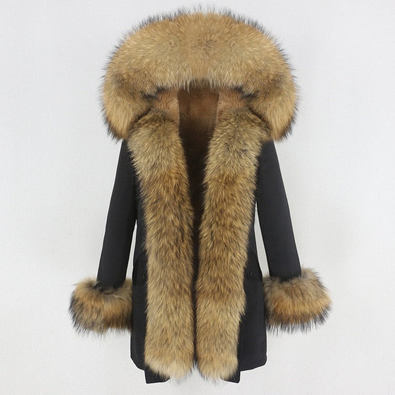 OFTBUY 2020 Fashion Winter Jacket Women Real Fur Coat Natural Real Fox Fur Collar Loose Long Parkas Big Fur Outerwear Detachable