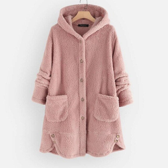 Fashion Fluffy Coats Women's Windbreakers Winter 2020 Casual Long Sleeve Parka Female Button Outwears Plus Size Hooded Jackets