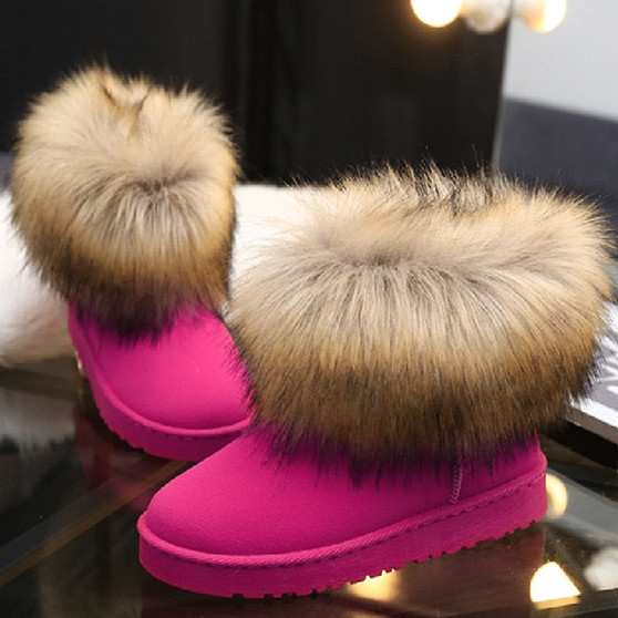 Winter Warm Women Fur Snow Shoes Flats Ankle Snow Boots Women  2020 Fashion Black Round Toe Casual Slip on Ladies Boots Hot Sale