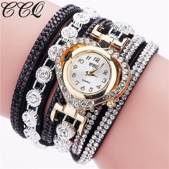 women quartz rhinestone crystal dial analog leather bracelets wrest watches