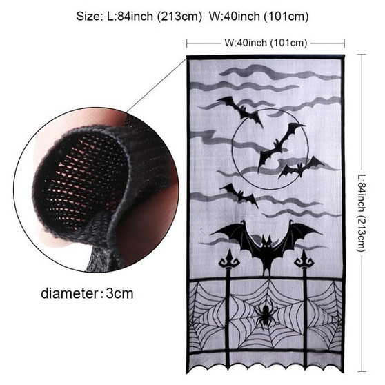 OurWarm Halloween Decor Props Black Lace Spiderweb Curtain Tablecloth Fireplace Bats Mantle Scarf Trick Or Treat Banner Cosplay