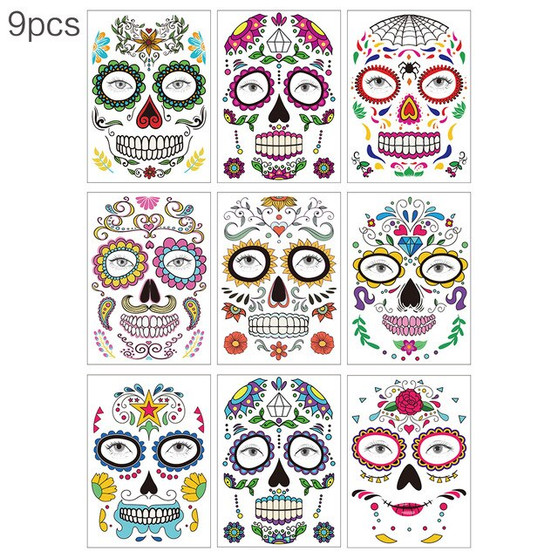 Halloween Face Sticker Safe Non-Toxic Water-Proof Scary Lasting Durable Tattoo Sticker Halloween Decoration Funny Makeup
