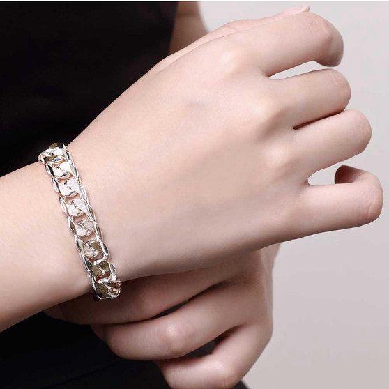 Two Tone Curb 18K White Gold Plated Bracelet