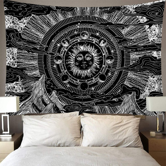 India Mandala Tapestry Wall Hanging Sun Moon Tarot Wall Tapestry Wall Carpet Psychedelic Tapiz Witchcraft Wall Cloth Tapestries