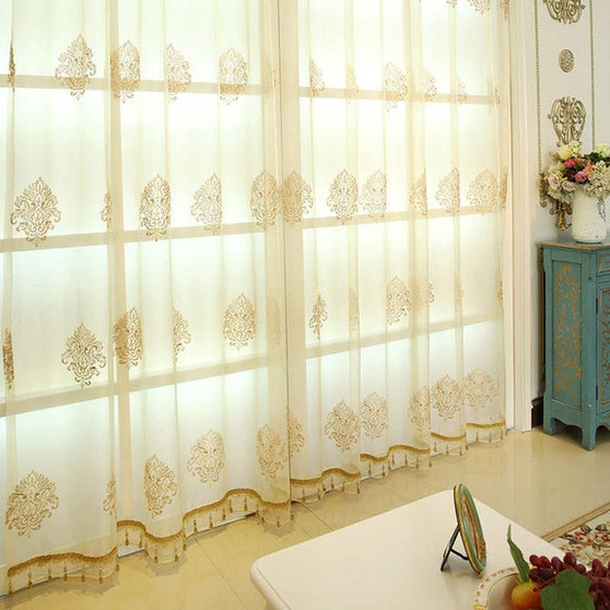 European Luxury Blackout  Gold windows treatment curtains for living room bedroom flower