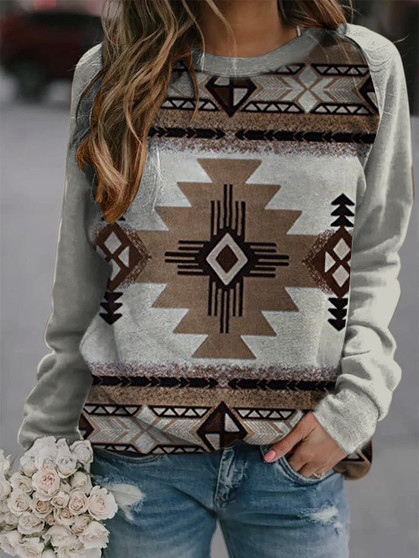 Women's Vintage Western Geometric Print Sweatshirt