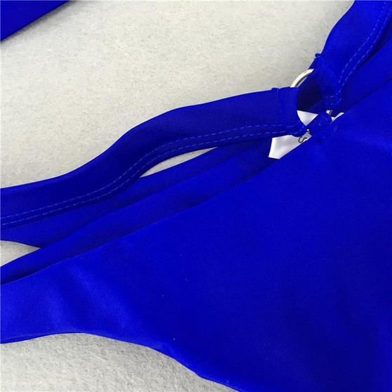 Bikini Blue Halter Bandage Swimsuits High Waist