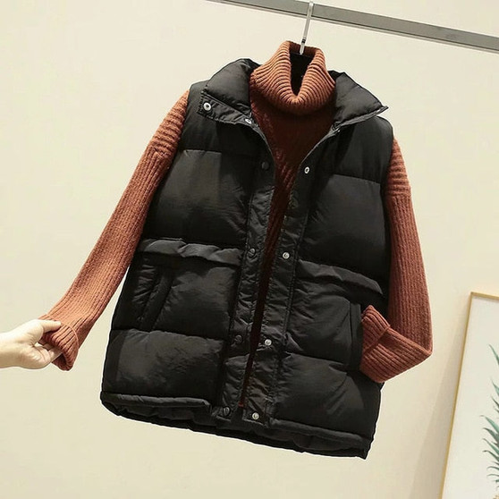 2019 Women Sleeveless Vest Winter Warm Plus Size 2XL Down Cotton Padded Jacket Female Veats Mandarin Collar Sleeveless Waistcoat