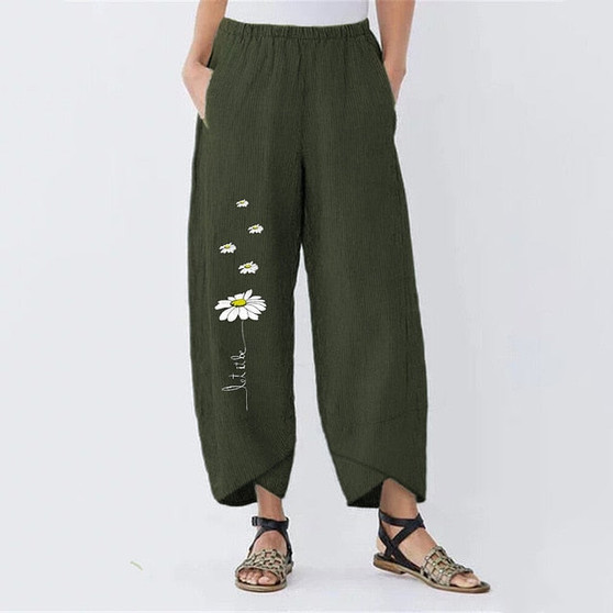 Women Casual Harem Pants Summer Elastic Waist Wide Leg Pants Vintage Floral Printed Trousers Female Loose Pantalon Plus Size