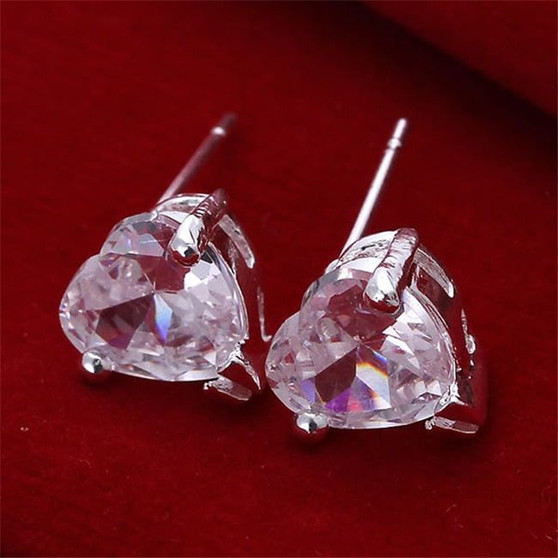 Heart Shaped Earrings-White Gem