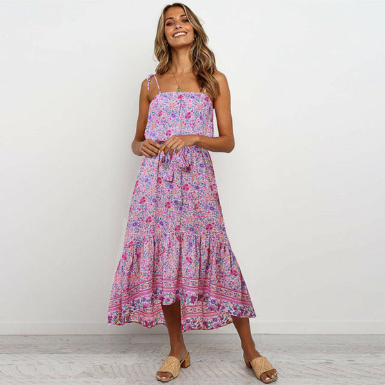 Boho Dress Floral Long Maxi Dresses For Women  Beach Sundress