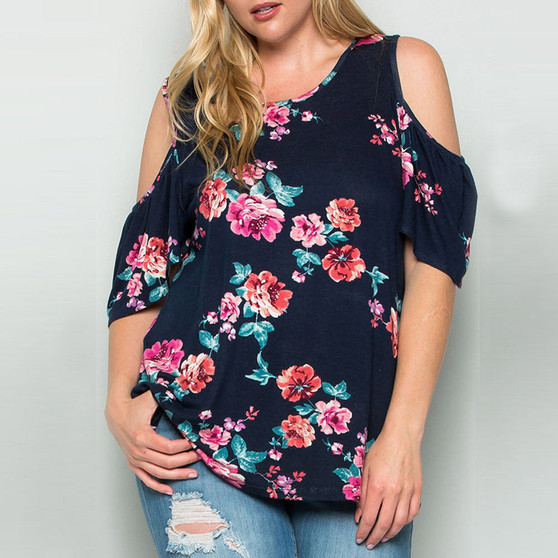 Plus Size Blouse Floral Printed Half Sleeve Shirt