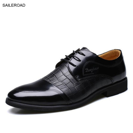 Fashion Genuine Leather Men Oxford Shoes For Men Lace Up Casual Business Men Shoes Men Wedding Shoes Mens Dress Shoe SAILEROAD