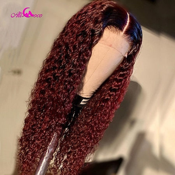 Ombre Mongolian Curly Lace Front Human Hair Pre Plucked Remy Wig