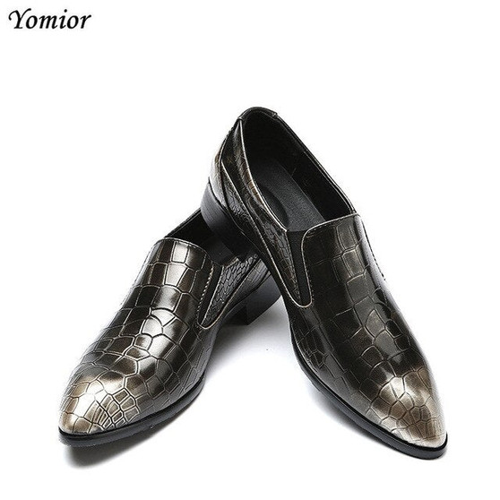 Yomior Men Dress Leather Shoes Slip On Handmade Brand Designer Party Wedding Luxury Fashion Casual Male Brogue Shoes Big Size|Formal Shoes