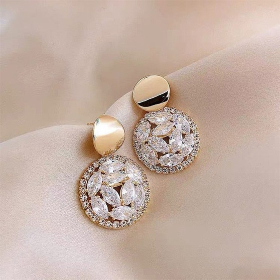 Geometric Big Round Stud Earrings For Women Crystal Luxury