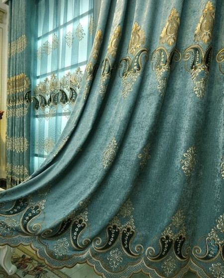 FYFUYOUFY European style curtain for living room bedroom windows fabric Luxurious embroidery tulle curtains blackout curtains
