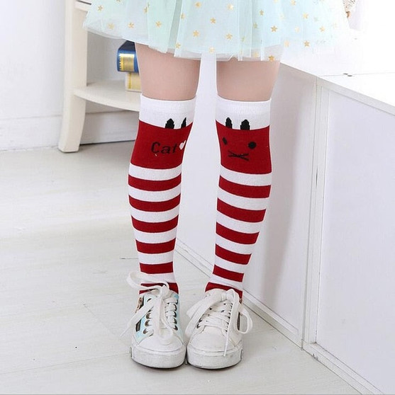 Girls Socks Cotton Baby Girl Long Sock Cartoon Lovely Cat Knee