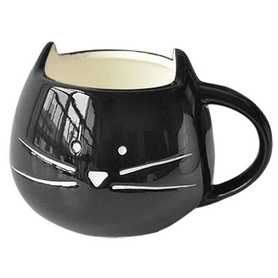 Coffee Cup White Cat Animal Milk Cup Ceramic Lovers Mug Cute Birthday gift,Christmas Gift(Black)