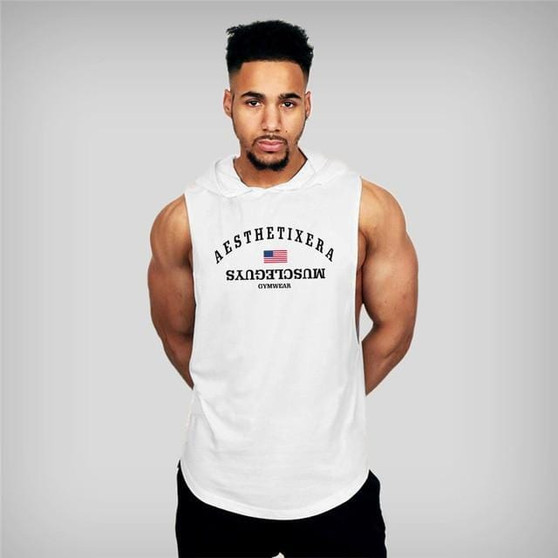 Mens Cotton Hoodie Sweatshirts fitness clothes bodybuilding tank top men Sleeveless Tees