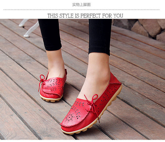 Women's Casual Genuine Leather Shoes Woman Loafers Slip-On Female Flats Moccasins Ladies Driving Shoe Cut-Outs Mother Footwear