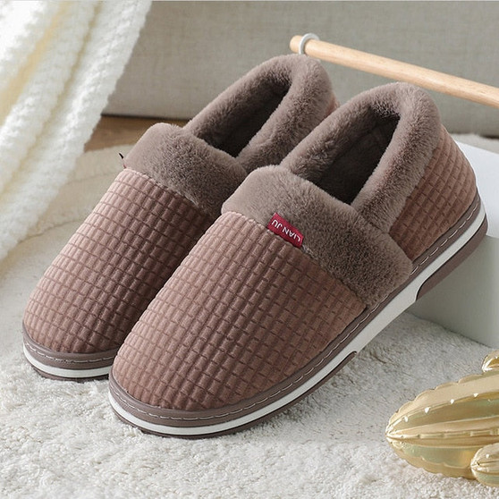 Slippers for Men Winter Furry Short Plush Slippers Non Slip Bedroom Couple Slippers