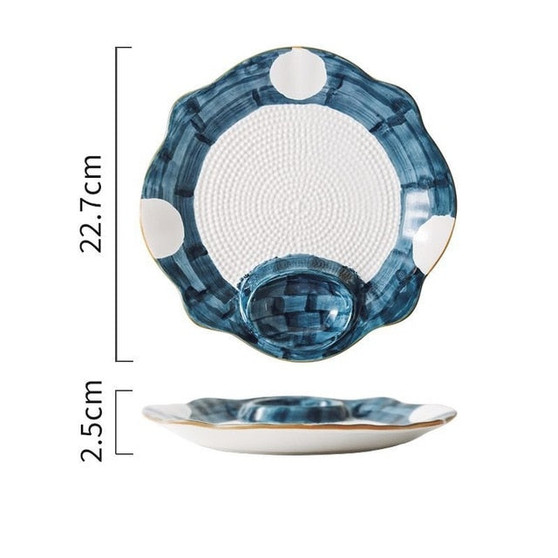 Dumpling plate with vinegar plate, ceramic Japanese sushi plate, cold dish, snack plate, creative partition plate, household