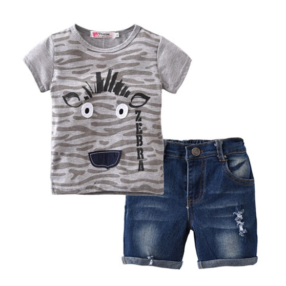 2020 Summer style Boy Clothes Set Kids Clothes Boys Clothing Short-sleeved T-shirt+Denim shorts 2 Pcs Outfit Set Children Suit