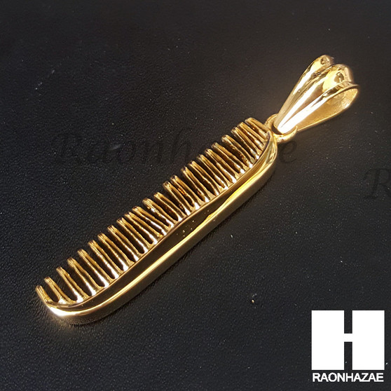 Mens 316L Stainless steel Gold Barber Shop Comb Pendant SS015