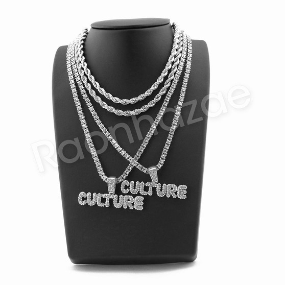 CULTURE BUBBLE PENDANT SILVER W/ 24" ROPE /18" TENNIS CHAIN NECKLACE