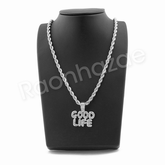 GOOD LIFE BUBBLE SILVER PENDANT W/ 24" ROPE /18" TENNIS CHAIN NECKLACE