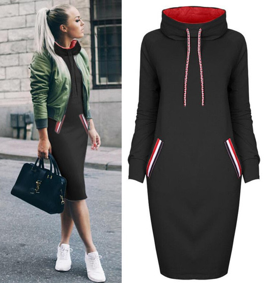 Womens Fashion Winter Spring Pullover Cold Protection Warmth Windproof Sweatshirts Long Hoodie Dress/Free Shipping