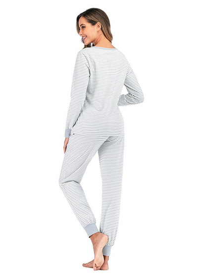 Pajamas Set Long Sleeve Sleepwear Stripe Printed Nightwear with Pocket/Free Shipping