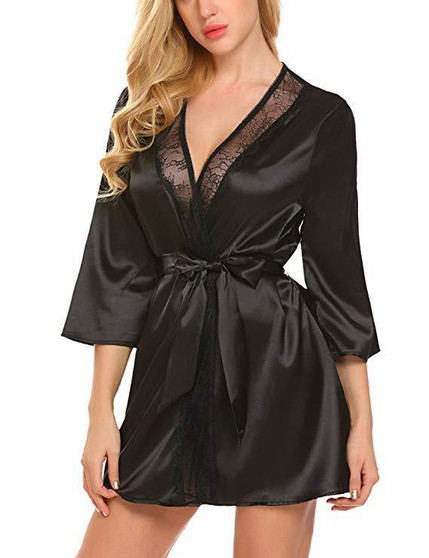 Satin Lace Up Trim Night Robes Bridal Lingerie/Free Shipping