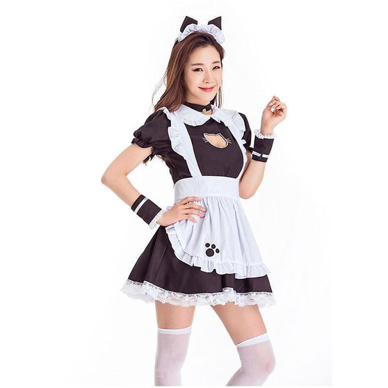 Black Cat Maid Dress Lolita Cosplay Costume #JU2473