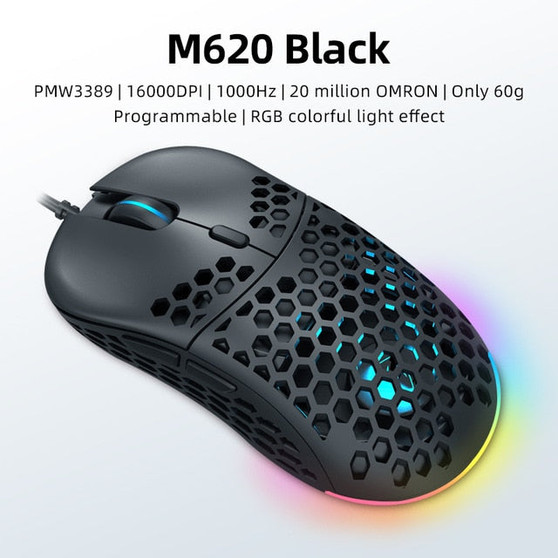 Machenike Gaming Mouse RGB PMW3389 Computer Mouse Gamer Gaming 16000DPI Programmable Adjustable PC Hollow Design 60g LED Light