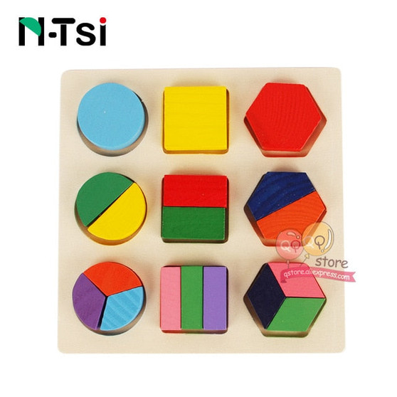 N-Tsi Wooden Geometric Shapes Sorting Math Montessori Puzzle Preschool Learning Educational Game Baby Toddler Toys for Children