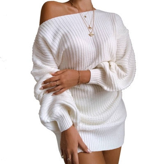 Off-shoulder Knitted Sweater Dress