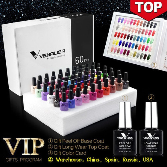 Venalisa Hot Sale VIP 60 Colors 7.5ml Whole Set UV Nail Gel polish Kit  With Base&Top&Palette for free gift